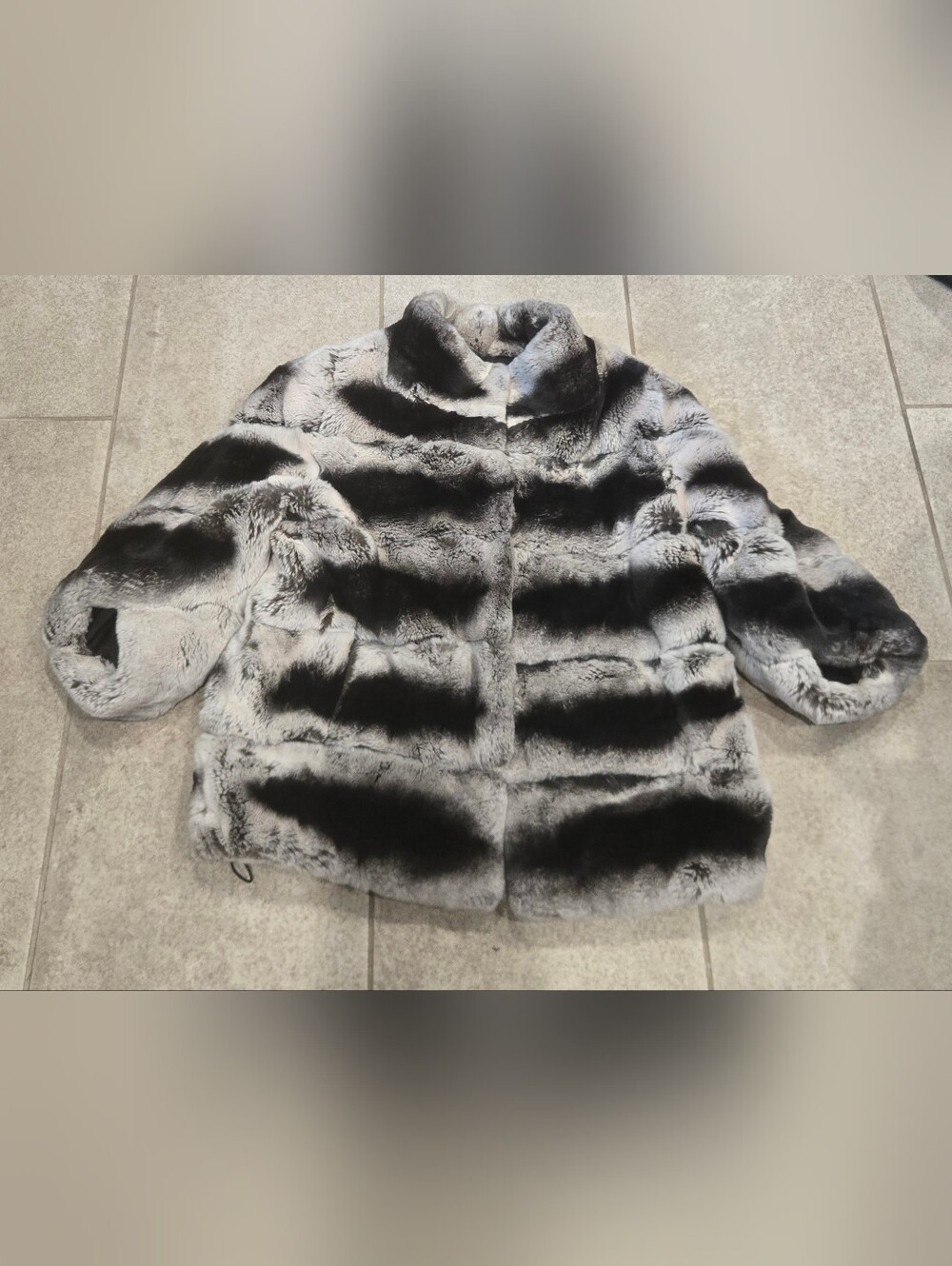 Bugatteli Real Fur Jacket S Chinchilla Dyed Rex Rabbit Striped Coat Banded